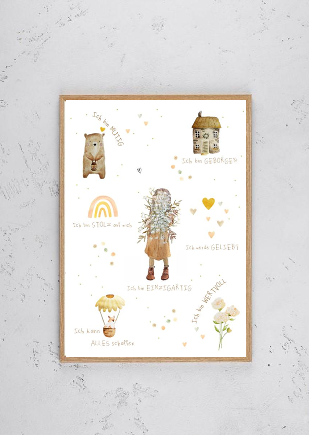 Kinderzimmer Poster DIN A4 - Affirmationen Mädchen