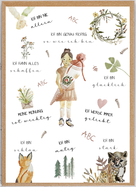 Kinderzimmer Poster DIN A3 - Einschulung Mädchen