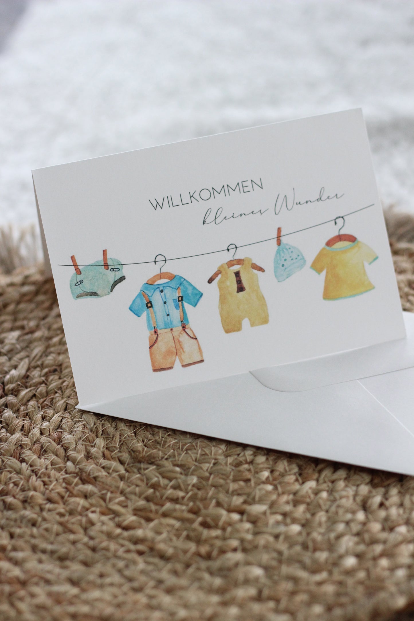 Faltkarte zur Geburt - Wäscheleine Junge