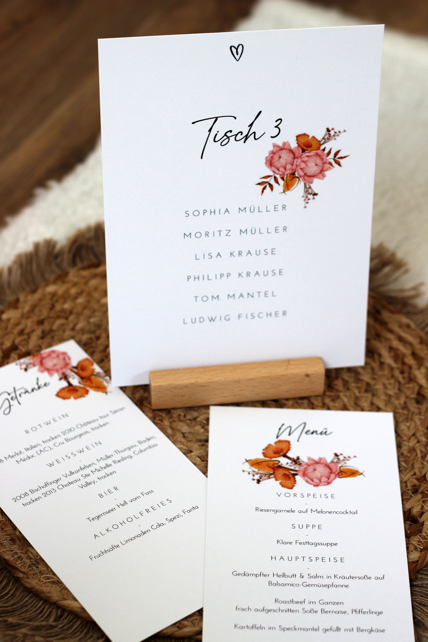 Hochzeits Papeterie - Tisch & Menükarten