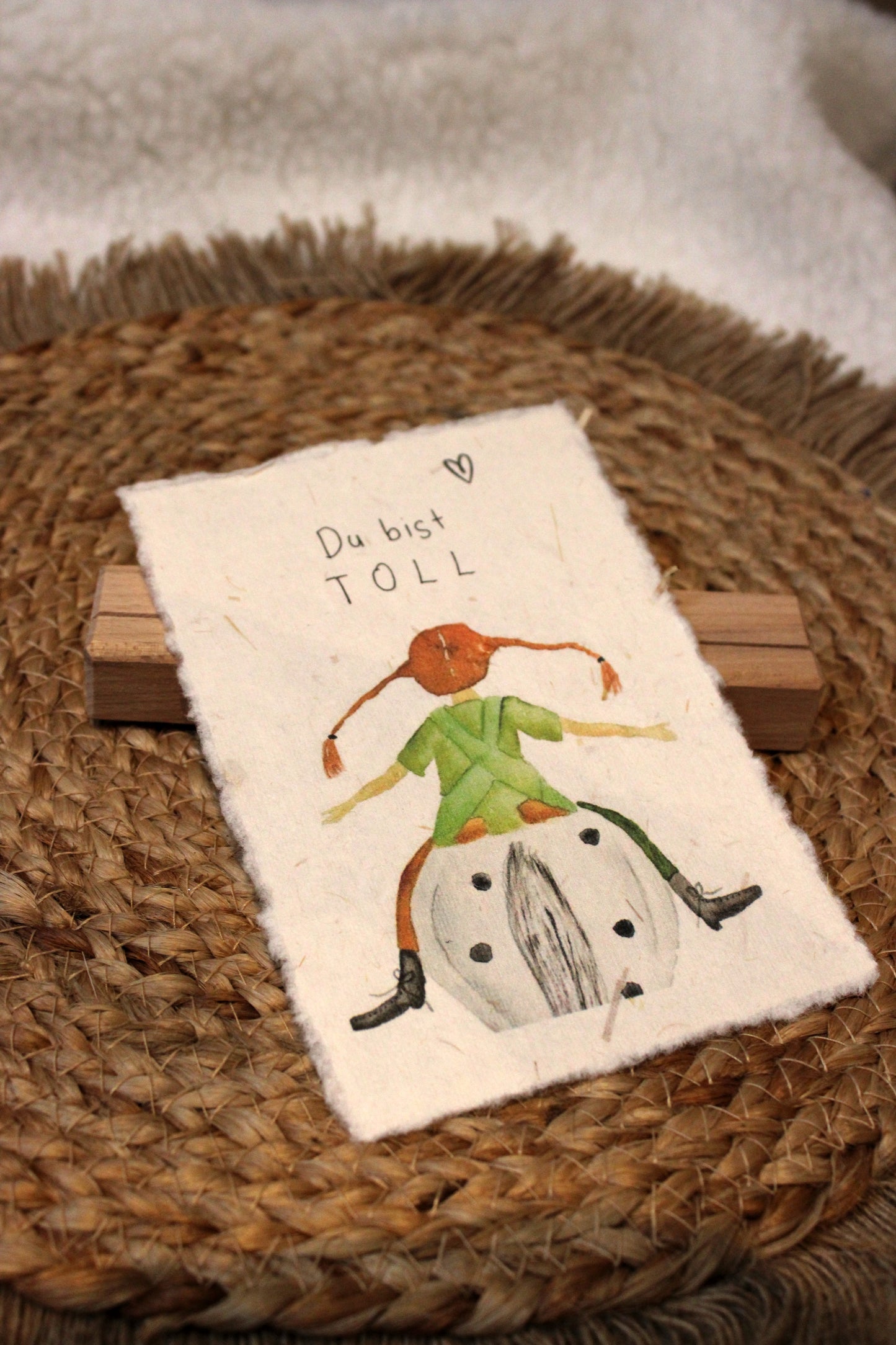 Büttenpapier Karte - Mädchen mit Zöpfen