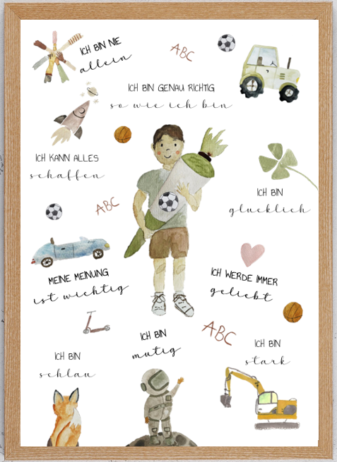 Kinderzimmer Poster DIN A3 - Einschulung Junge
