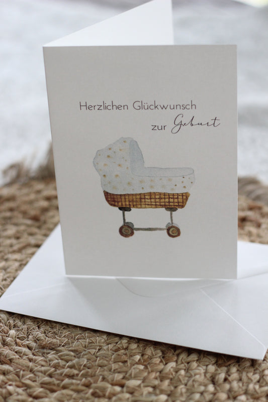 Faltkarte zur Geburt - Stubenwagen