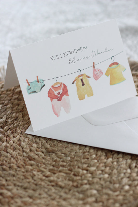 Faltkarte zur Geburt - Wäscheleine Mädchen