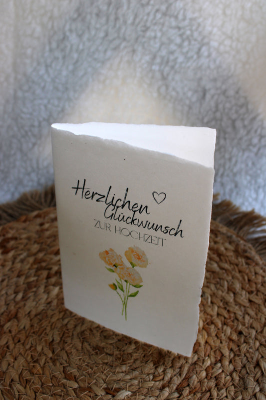 Faltkarte auf Büttenpapier zur Hochzeit - Rosen
