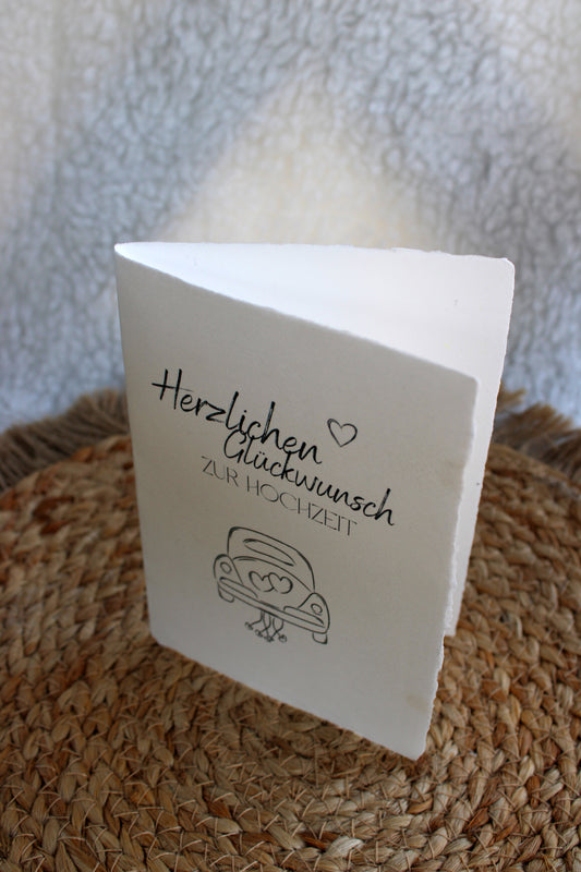 Faltkarte auf Büttenpapier zur Hochzeit - Auto