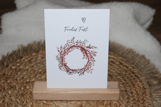 Weihnachtspostkarte - roter Kranz