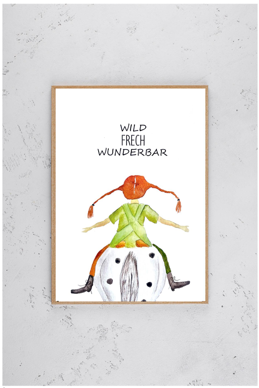 Kinderzimmer Poster DIN A4 -  Pferdemädchen Wild Frech Wunderbar